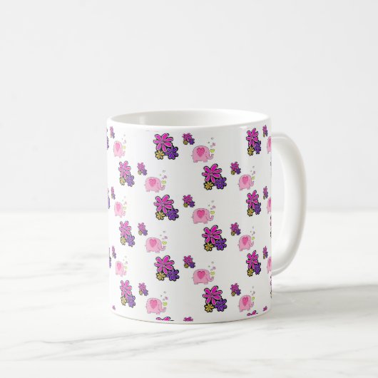 Mug floral d'éléphant rose (Devant droit)