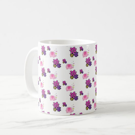 Mug floral d'éléphant rose (Devant gauche)