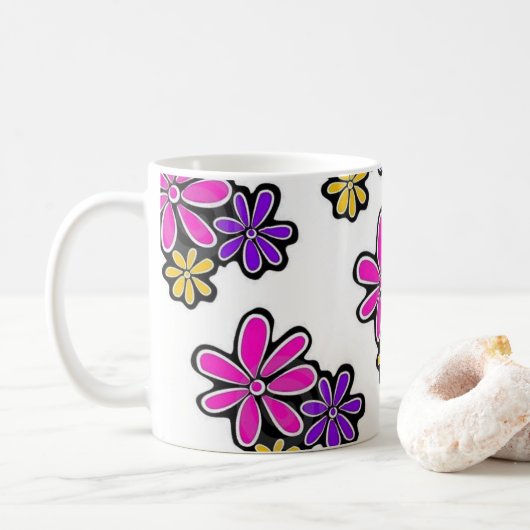 Mug floral d'éléphant rose (Avec donut)