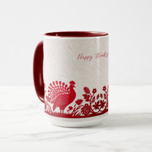 Mug floral dinde de Thanksgiving rouge