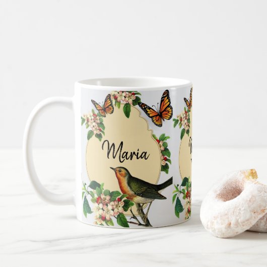 Mug floral d'oiseaux victoriens (Avec donut)