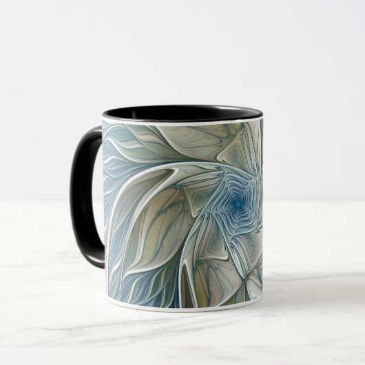 Mug Floral Dream Motif Abstrait Blue Khaki Fractal (Devant gauche)