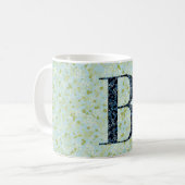 Mug Floral Elegant Classy Monogramme B bleu avec phras (Devant gauche)