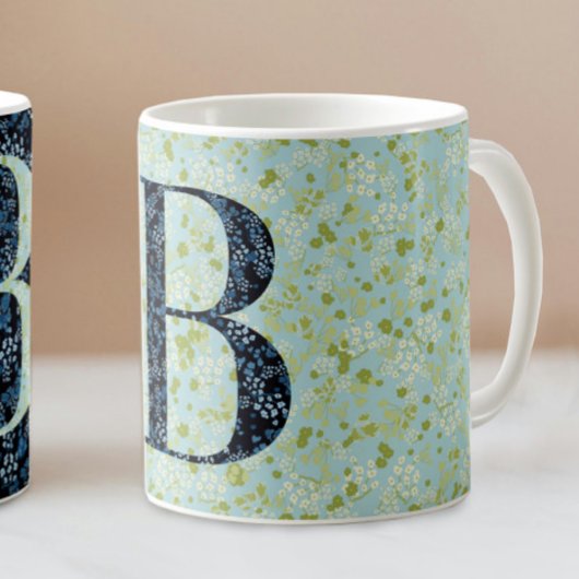 Mug Floral Elegant Classy Monogramme B bleu avec phras