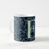 Mug Floral Elegant Classy Monogramme E bleu avec phras (Devant gauche)