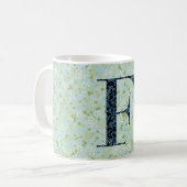 Mug Floral Elegant Classy Monogramme F bleu avec phras (Devant gauche)