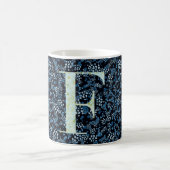 Mug Floral Elegant Classy Monogramme F bleu avec phras (Centre)