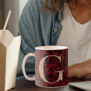 Mug Floral Elegant Classy Monogramme G rouge avec phra