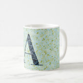 Mug Floral Elegant Classy Monogramme Un bleu avec phra (Devant droit)
