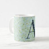 Mug Floral Elegant Classy Monogramme Un bleu avec phra (Devant gauche)