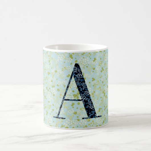 Mug Floral Elegant Classy Monogramme Un bleu avec phra (Centre)