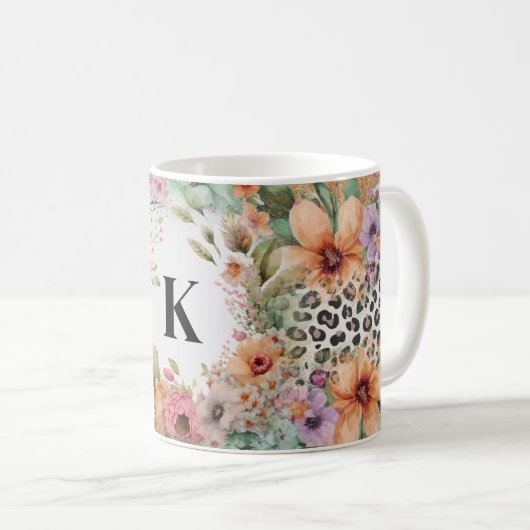 Mug Floral Empreinte de léopard monogramme (Devant droit)