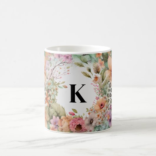 Mug Floral Empreinte de léopard monogramme (Centre)