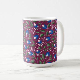 Mug floral en Bourgogne et bleu profond