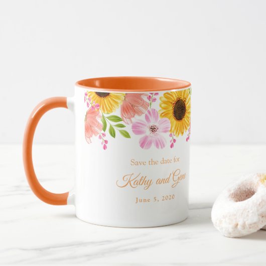 Mug floral-Enregistrer la date (Avec donut)
