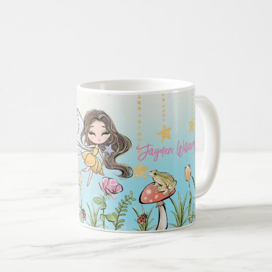 Mug Floral Fairy Brown Cheveux fille Nom personnalisé  (Devant droit)