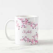Mug Floral Fleur de cerisier Monogramme rose blanc (Gauche)