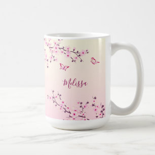Mug Floral Fleurs de cerisiers Monogramme rose