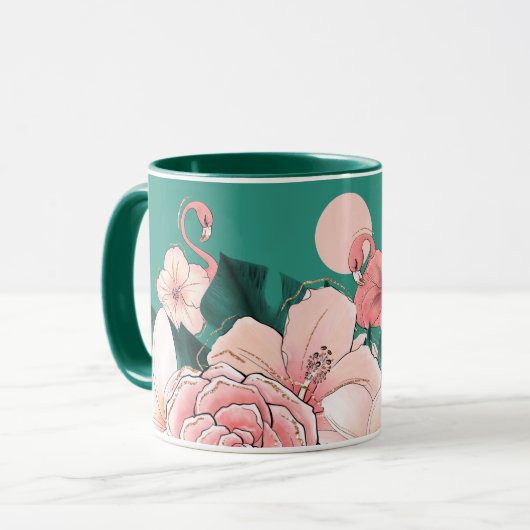 Mug Floral Florida Flamants roses Tropical Garden Turq (Devant gauche)