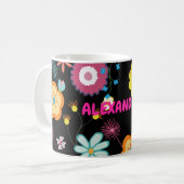 Mug Floral Flower Power Coloré rose (Devant gauche)