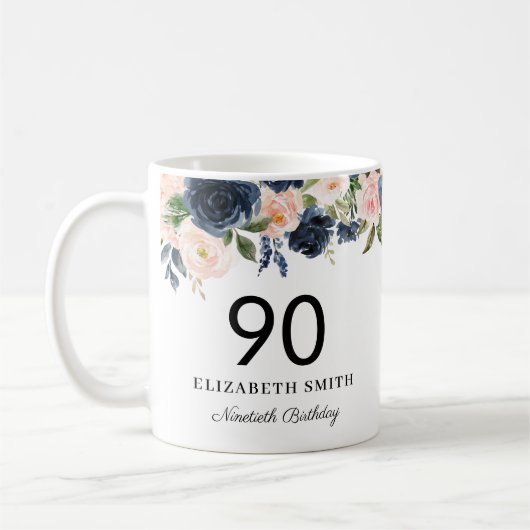 Mug Floral flush de la marine Personnalisé 90e anniver (Gauche)