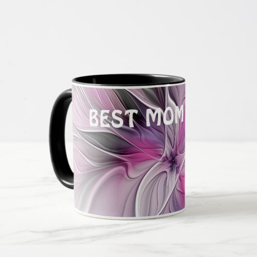 Mug Floral Fractal Abstrait Fleur rose gris Meilleure  (Devant gauche)
