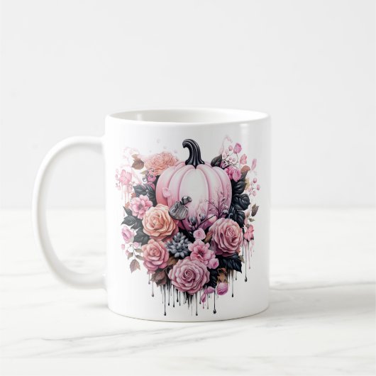 Mug Floral Halloween Citrouille rose (Gauche)
