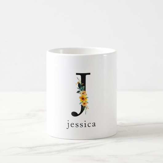 Mug Floral J Monogram avec nom modifiable (Centre)