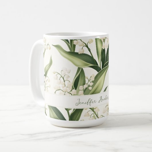 Mug Floral Lily of the Valley with Custom Name (Devant gauche)
