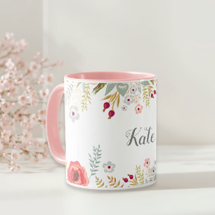 Mug Floral Luscieux Nom personnalisé Deux café en ton