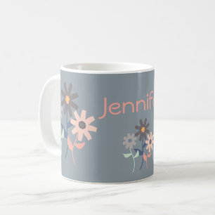 Mug Floral moderne du milieu du siècle avec nom