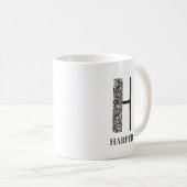 Mug Floral moderne noir et blanc initial (Devant droit)