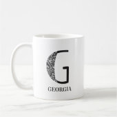 Mug Floral moderne noir et blanc initial G et nom (Gauche)