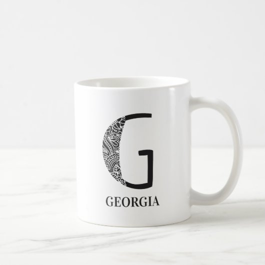Mug Floral moderne noir et blanc initial G et nom (Droite)
