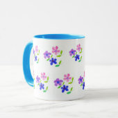 Mug Floral moderne, rose, bleu, mauve, vert sur blanc (Devant gauche)