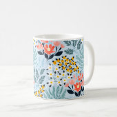 Mug Floral moderne sur bleu (Devant droit)