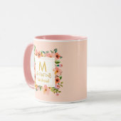 Mug Floral Monogram I Custom Name & Gold Initial Gift (Devant gauche)