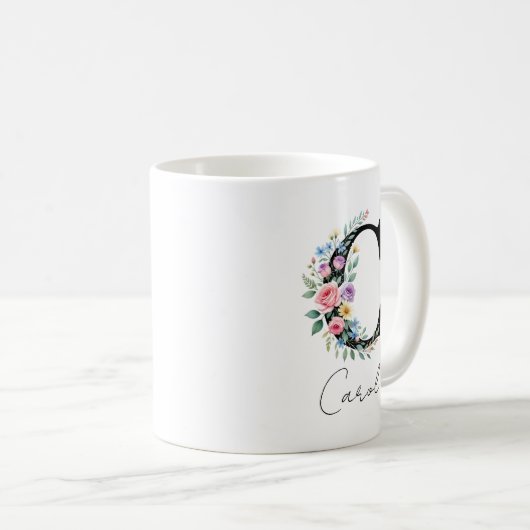 Mug  Floral Monogram – Letter C (Devant droit)