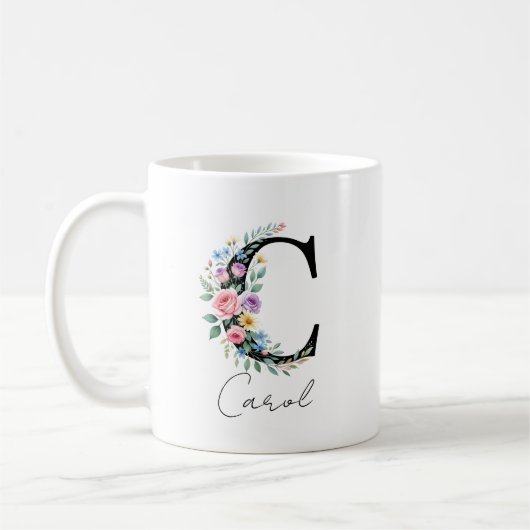 Mug Floral Monogram – Letter C (Gauche)