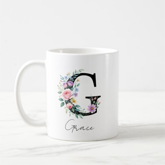 Mug  Floral Monogram – Letter G (Gauche)