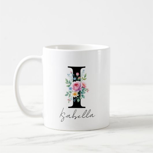 Mug Floral Monogram – Letter I (Gauche)