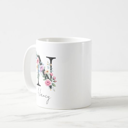 Mug Floral Monogram – Letter N (Devant gauche)