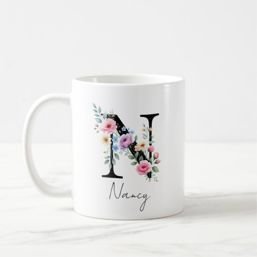 Mug  Floral Monogram – Letter N (Gauche)