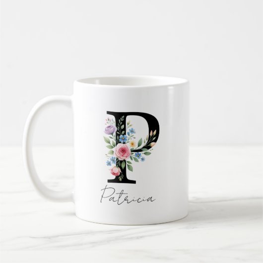 Mug  Floral Monogram – Letter P (Gauche)