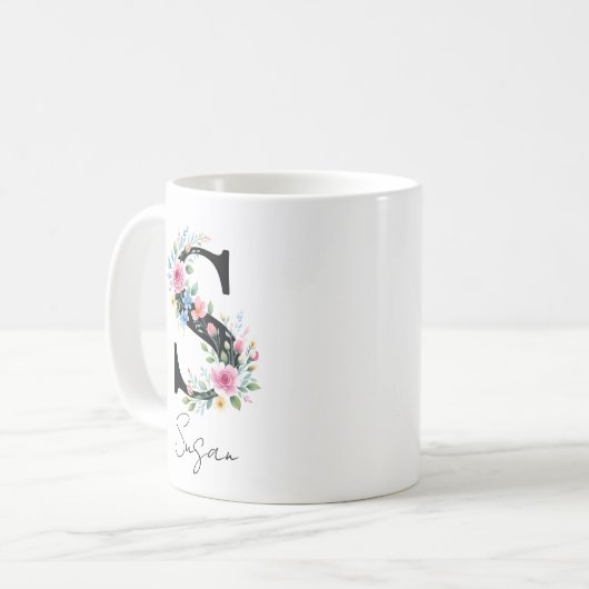 Mug Floral Monogram – Letter S (Devant gauche)