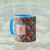 Mug Floral Monogram Pink Blue William Morris Style
