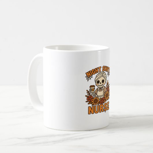 Mug Floral Night Shift Nurse Skeleton Halloween RN Nur (Devant gauche)