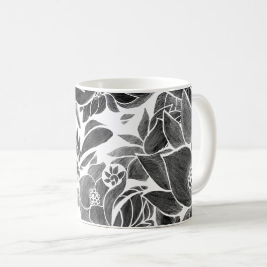 Mug Floral noir blanc (Devant droit)