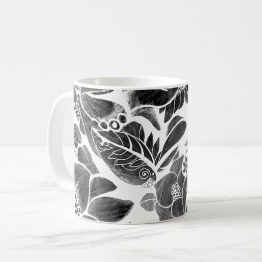 Mug Floral noir blanc (Devant gauche)