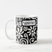 Mug Floral noir blanc & Fleurs à perles Personnalisées (Gauche)